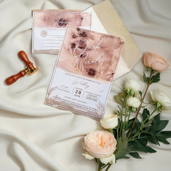 Elegant Paper Wedding Invites with Watercolor Design