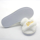 White bride and bridesmaid embroidered slippers with soft fluffy upper and non-slip sole