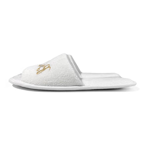 White bride and bridesmaid slippers for wedding with elegant embroidery for comfort and style