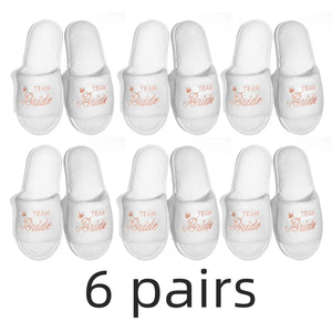Set of 6 pairs of bride and bridesmaid slippers for wedding with elegant designs