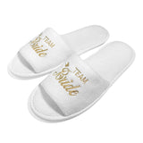 Team Bride White Slippers with Gold Embroidery for Bride and Bridesmaid Slippers for Wedding