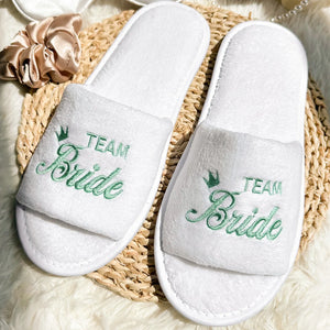 Team Bride White Slippers for Bride and Bridesmaid slippers for wedding with soft plush material