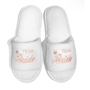 Team Bride Slippers in White for Bride and Bridesmaid Slippers for Wedding Comfort