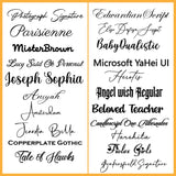 Custom bridesmaid perfume bottle featuring a variety of elegant font designs for personalization.