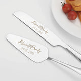 Custom engraved cake knife set with names and date for weddings and special events