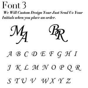 Font samples for custom design of initials on custom men's stainless steel cufflinks from Forevermore Momentos