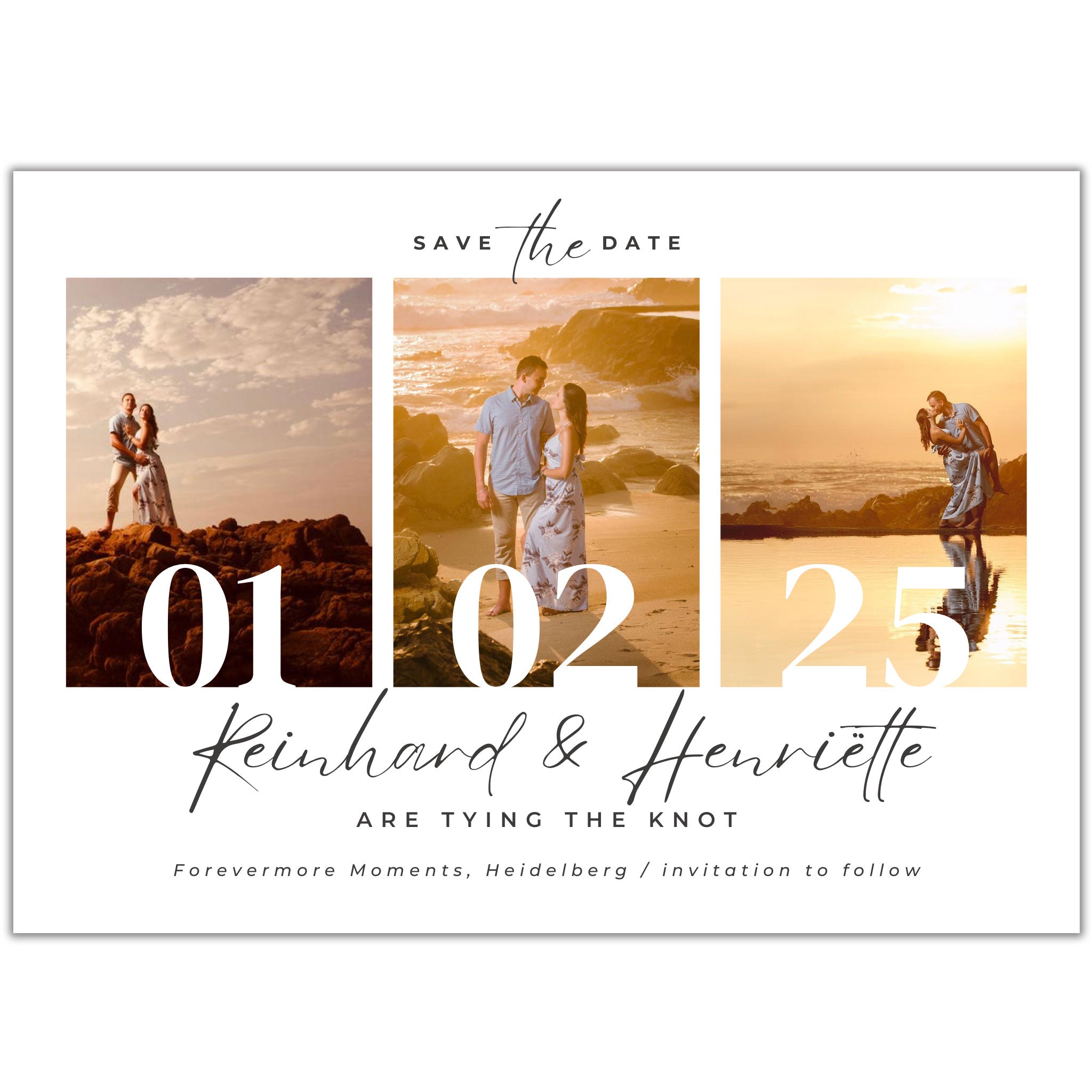 Digital wedding invitation WhatsApp featuring romantic couple photos and save the date details