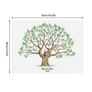 Fingerprint tree wedding guestbook by Forevermore Momentos with watercolor leaves and personalized details