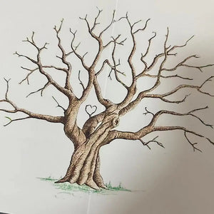 Fingerprint tree wedding guestbook featuring a beautifully illustrated bare tree with branches