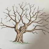 Fingerprint tree wedding guestbook featuring a beautifully illustrated bare tree with branches