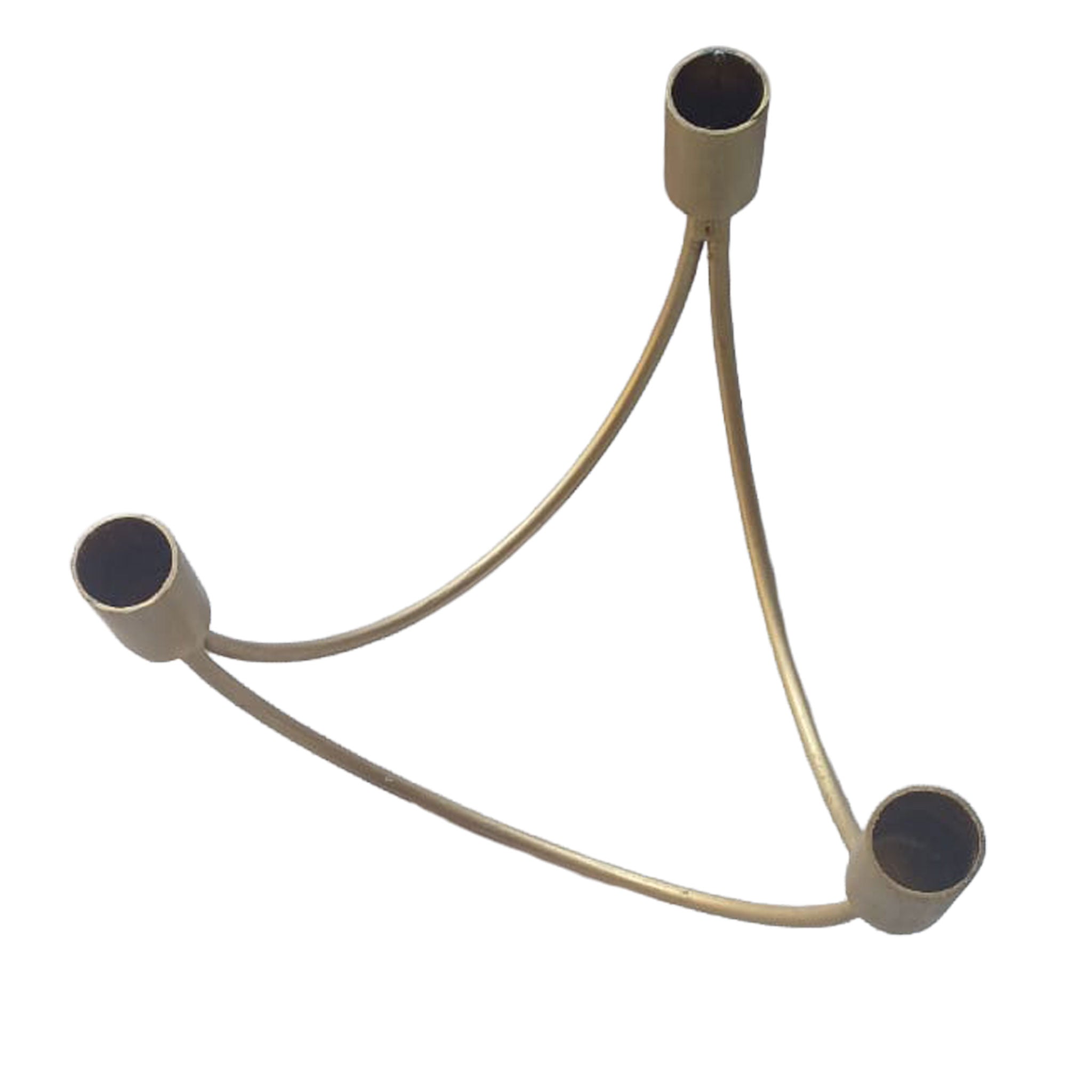 Elegant gold 3-arm candle holder for weddings with a minimalist triangular design