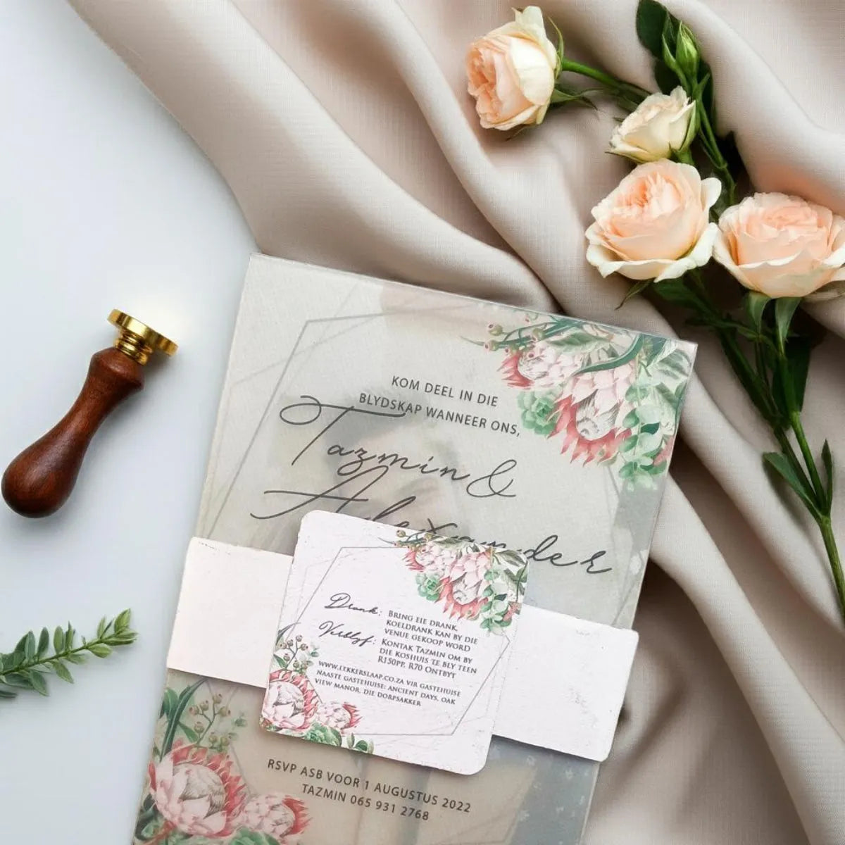 Forevermore Momentos Acrylic Wedding Invitations with Floral Design