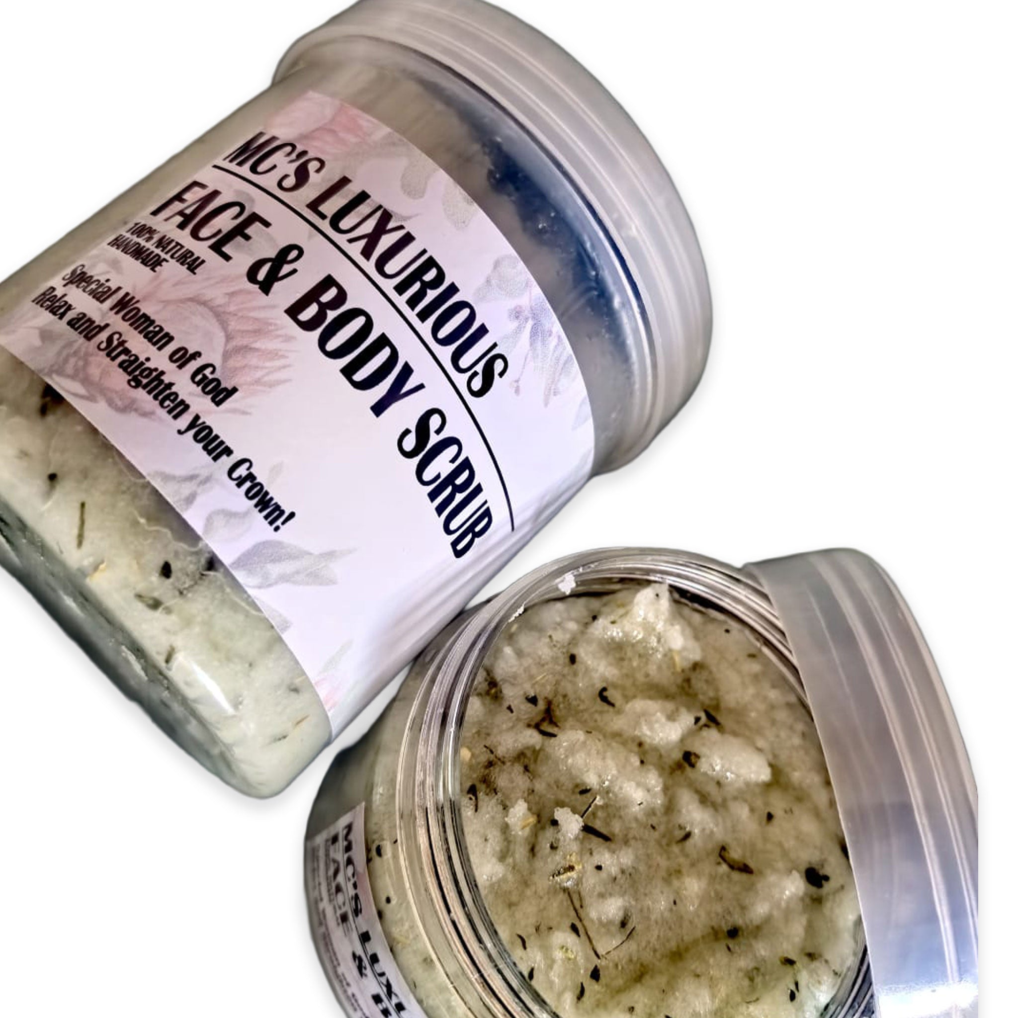 Kankerbossie wedding gift body scrub in clear jars with natural exfoliating texture and herbal ingredients