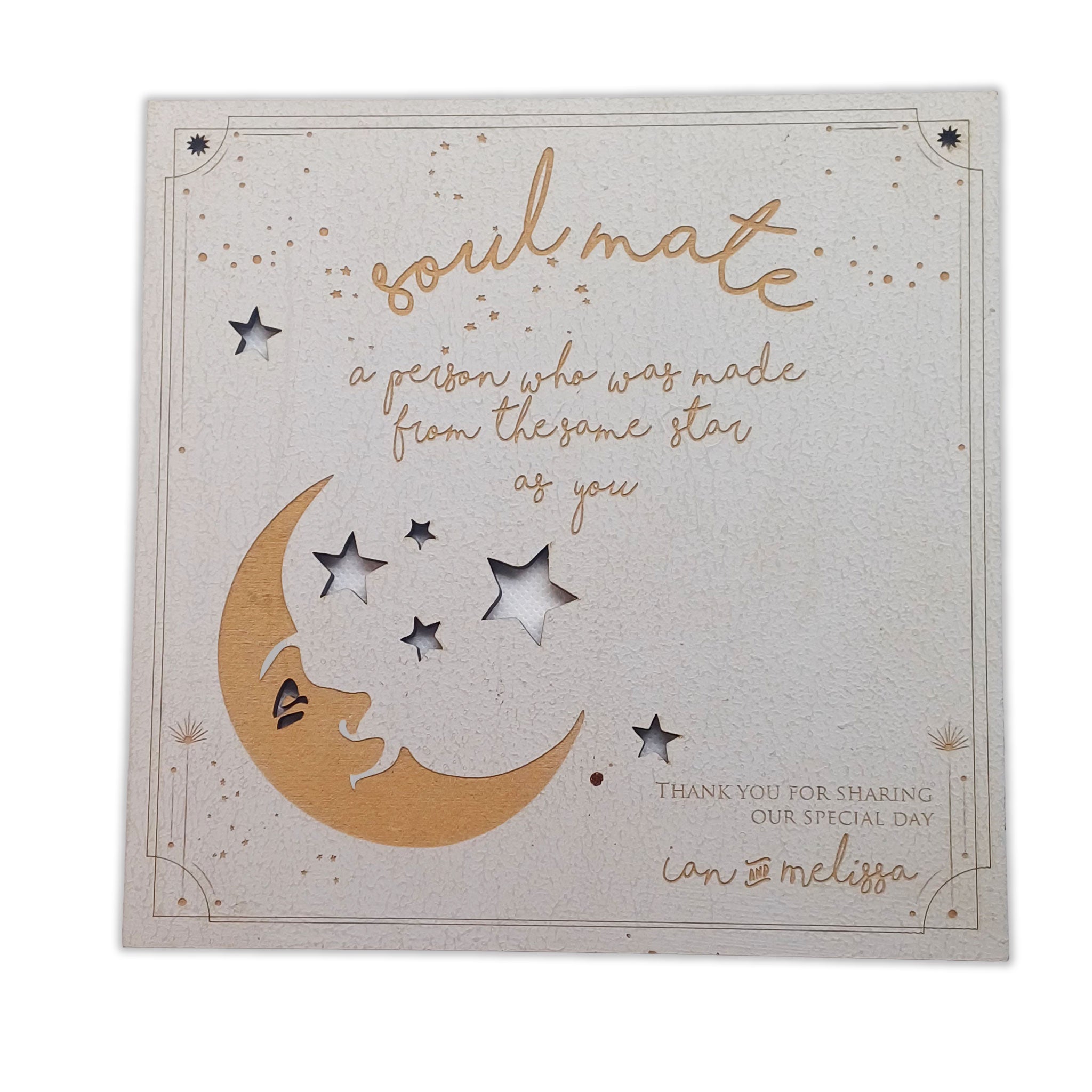 Forevermore Momentos moon and stars thank you gift underplate with moon and star cutouts and heartfelt text