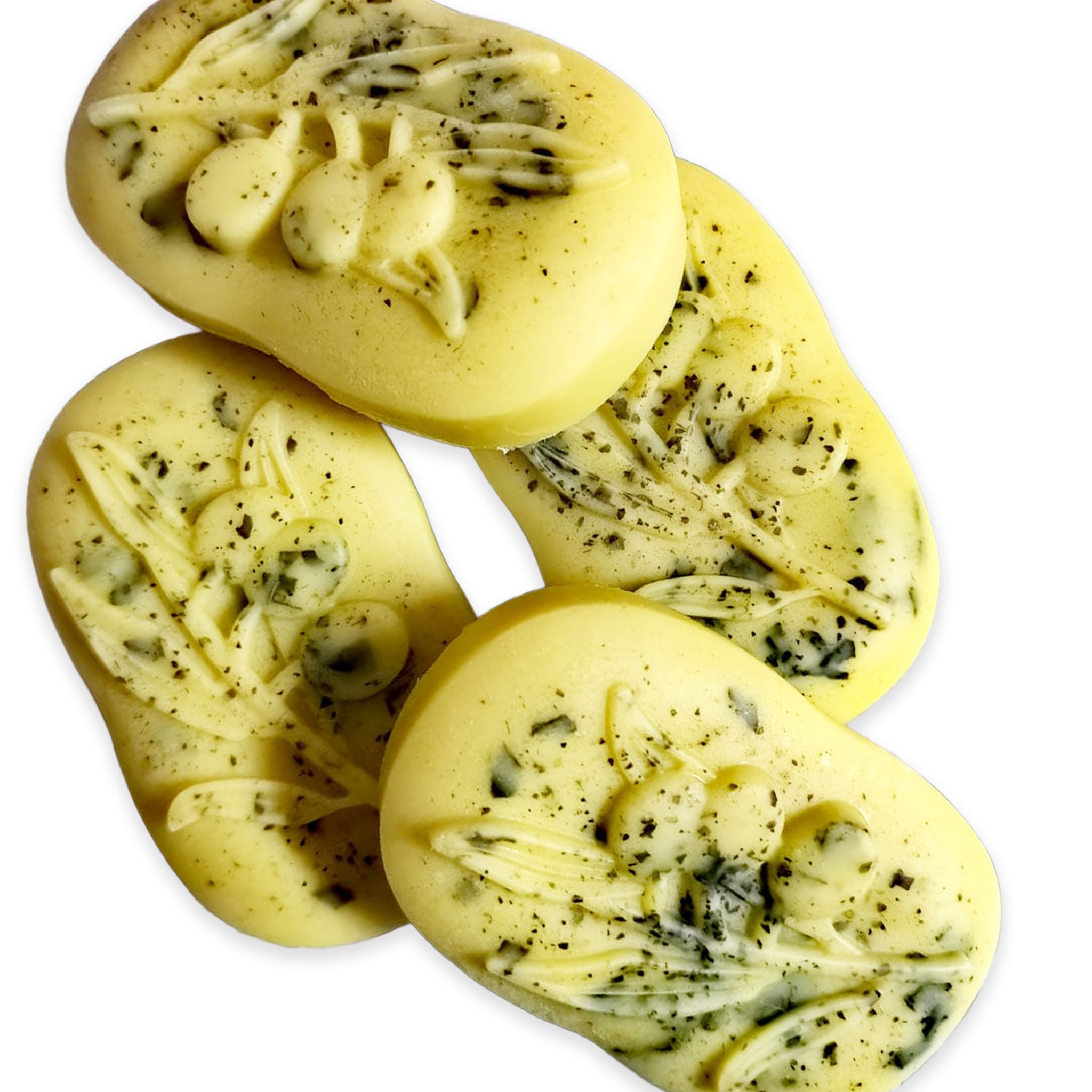 Natural wedding favor lotion bars with embossed floral design and herbal specks from My Store
