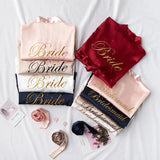 Personalized bridal party sleepwear in various colors with Bride and Bridesmaid embroidery