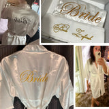 Personalized bridal party sleepwear featuring elegant satin robes with embroidered names