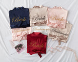 Personalized bridal party sleepwear set with satin robes for the bride and bridesmaids
