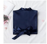 Forevermore Momentos personalized bridal party sleepwear in navy satin with bow detail