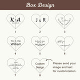 Customizable heart-shaped designs for a personalized heart wood ring box by Forevermore Momentos