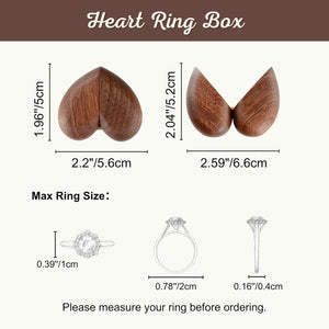 Personalized heart wood ring box made from elegant wood, perfect for weddings or special gifts