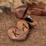 Personalized heart wood ring box crafted from high-quality wood, featuring initials and date engraving