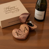 Personalized heart wood ring box with custom initials and date, perfect for weddings or special occasions