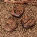 Personalized heart wood ring box engraved with names and date for special moments