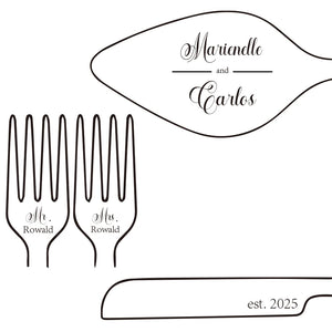 Customized personalized wedding cake cutting set with forks and knife for a memorable celebration