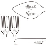Customized personalized wedding cake cutting set with forks and knife for a memorable celebration