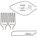 Personalized wedding cake cutting set featuring Oliver and Jessica's names and design for memorable celebrations
