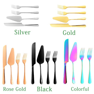 Personalized wedding cake cutting set in silver, gold, rose gold, and colorful options for elegant celebrations