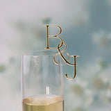 Personalized wedding drink tags in gold with elegant initials B and J for a sophisticated touch