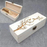 Personalized wooden wedding guest book with engraved tree design and heart-shaped message cards inside