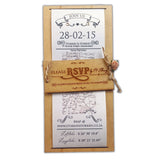 Forevermore Momentos laser-cut wedding invitation with vintage RSVP tag and map details