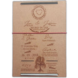 Laser cut willow tree wedding invitation in rustic brown with intricate nature-themed engraving
