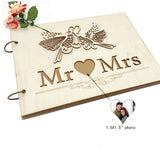 Forevermore Momentos rustic wood wedding guest book with heart-shaped photo cutout and elegant design