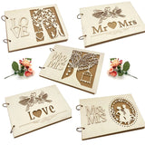 Rustic wood wedding guest book with elegant laser-cut designs and decorative motifs