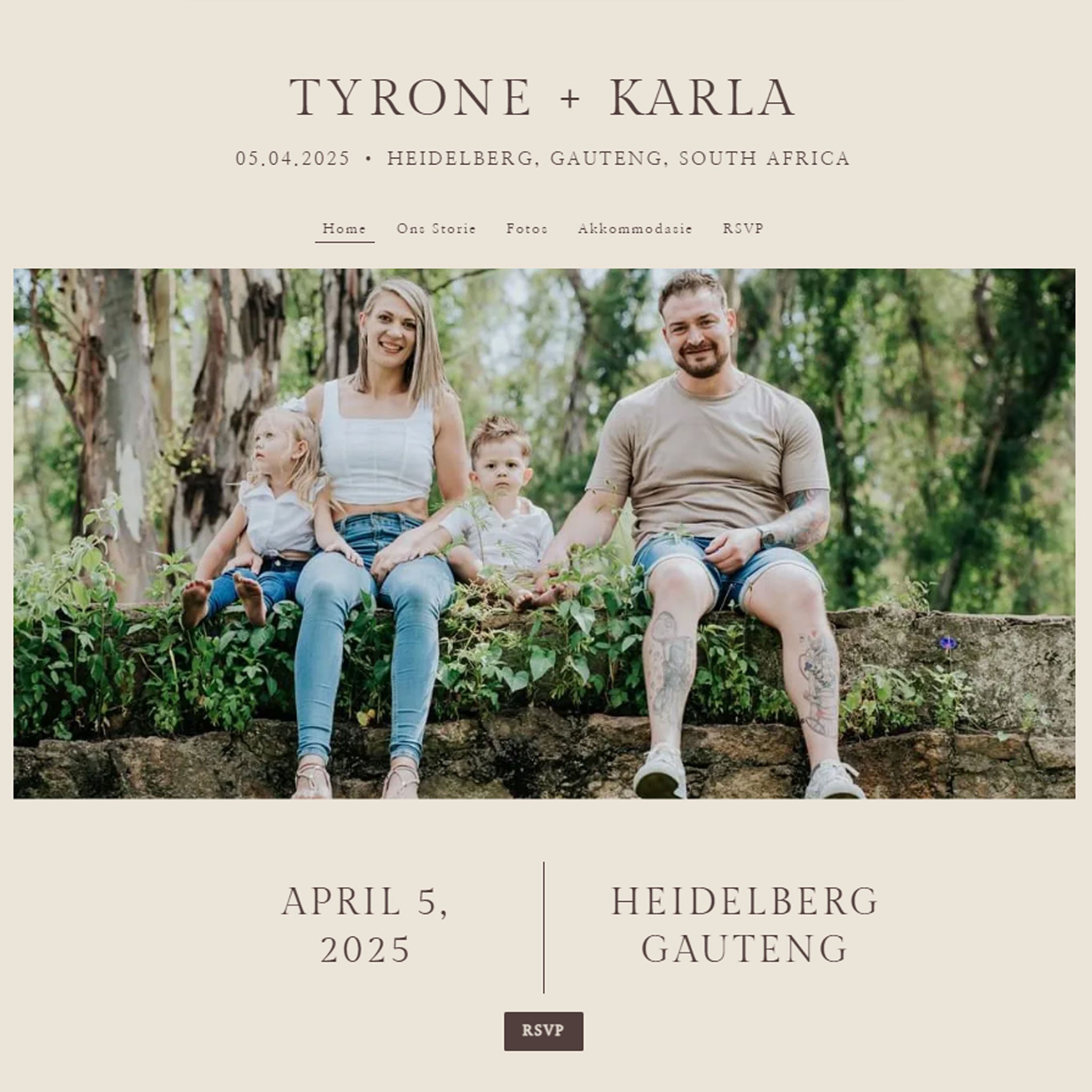 The Knot wedding website featuring photos with family photo and wedding details