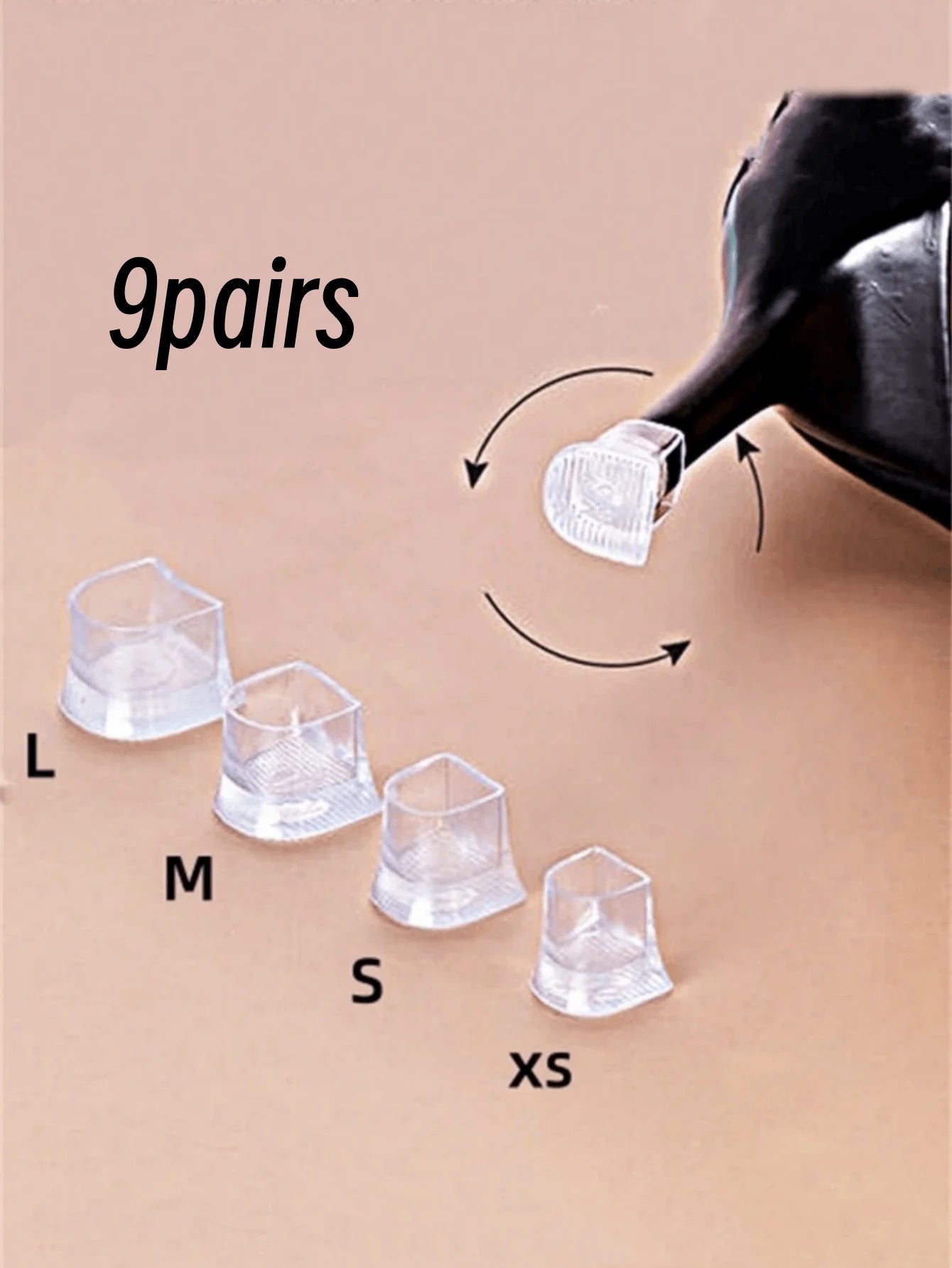Set of transparent heel caps for weddings, includes four sizes for perfect fit and protection