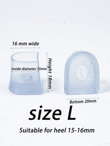 Size L transparent heel caps for weddings, designed for heels measuring 15-16mm in diameter