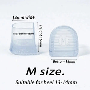 Transparent heel caps for weddings in M size, designed for heels 13-14mm wide and providing stability