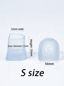 S size transparent heel caps for weddings, measuring 12mm wide and 15mm high for perfect shoe protection