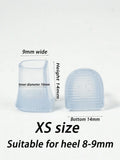 Transparent heel caps for weddings in XS size, designed for heels 8-9mm wide, providing stability and protection