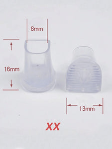 Transparent heel caps for weddings with dimensions showing 16mm height and 13mm width for added stability