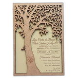 Elegant tree design wedding invitation with intricate laser-cut leaves and personalized text