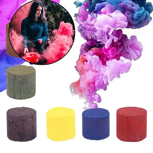 Colorful wedding party smoke bomb props in various colors for creative photo opportunities