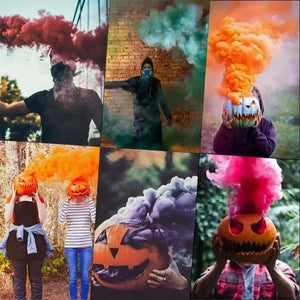 Colorful wedding party smoke bomb props used for creative photography and celebration moments