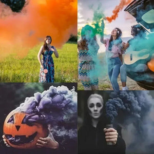 Colorful wedding party smoke bomb props creating vibrant effects for memorable photo opportunities