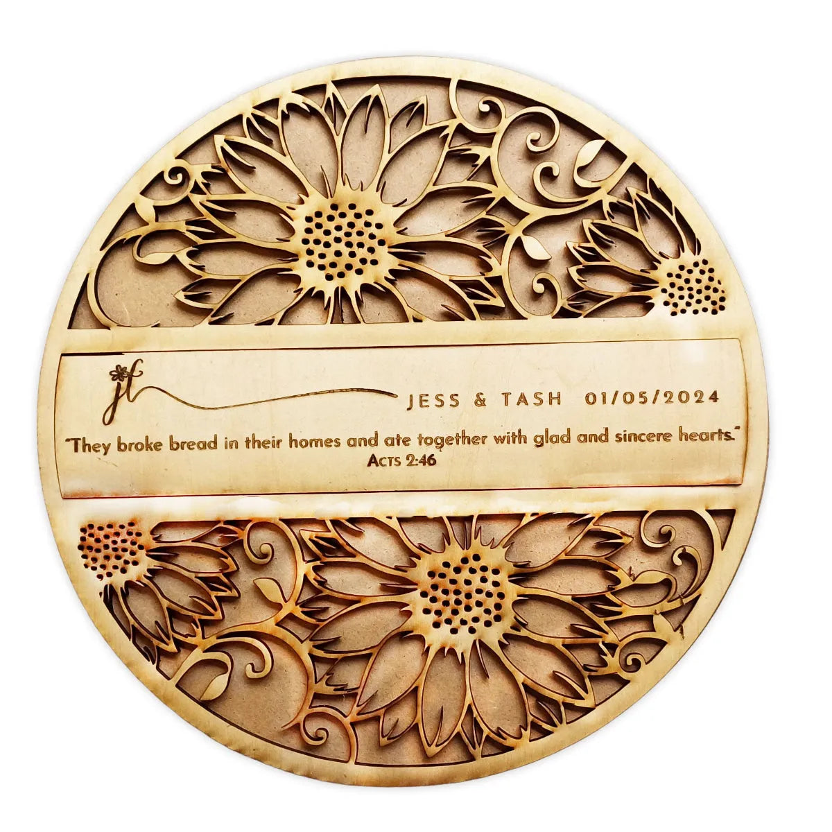 Wedding Sunflower Underplate with Custom Engraving